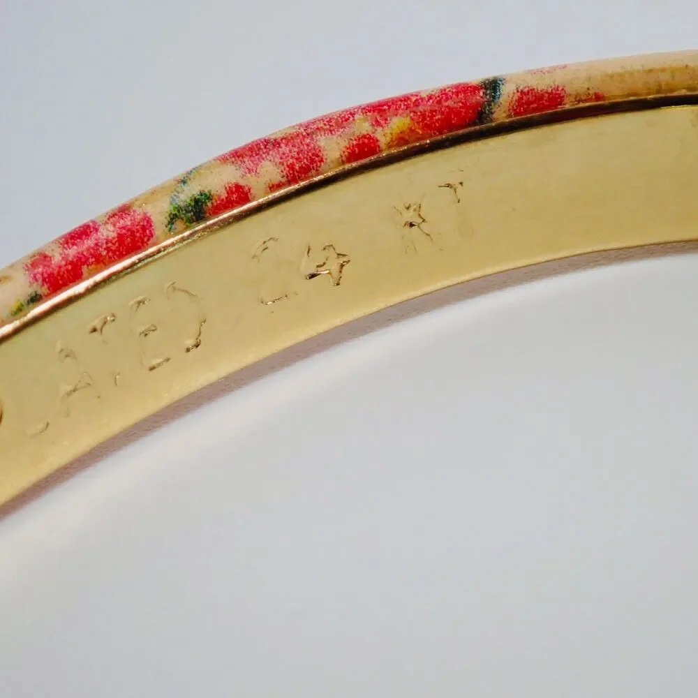 Floral 24kt Gold Plated Bangle Bracelet Made In Italy Flower Fall Italian Print